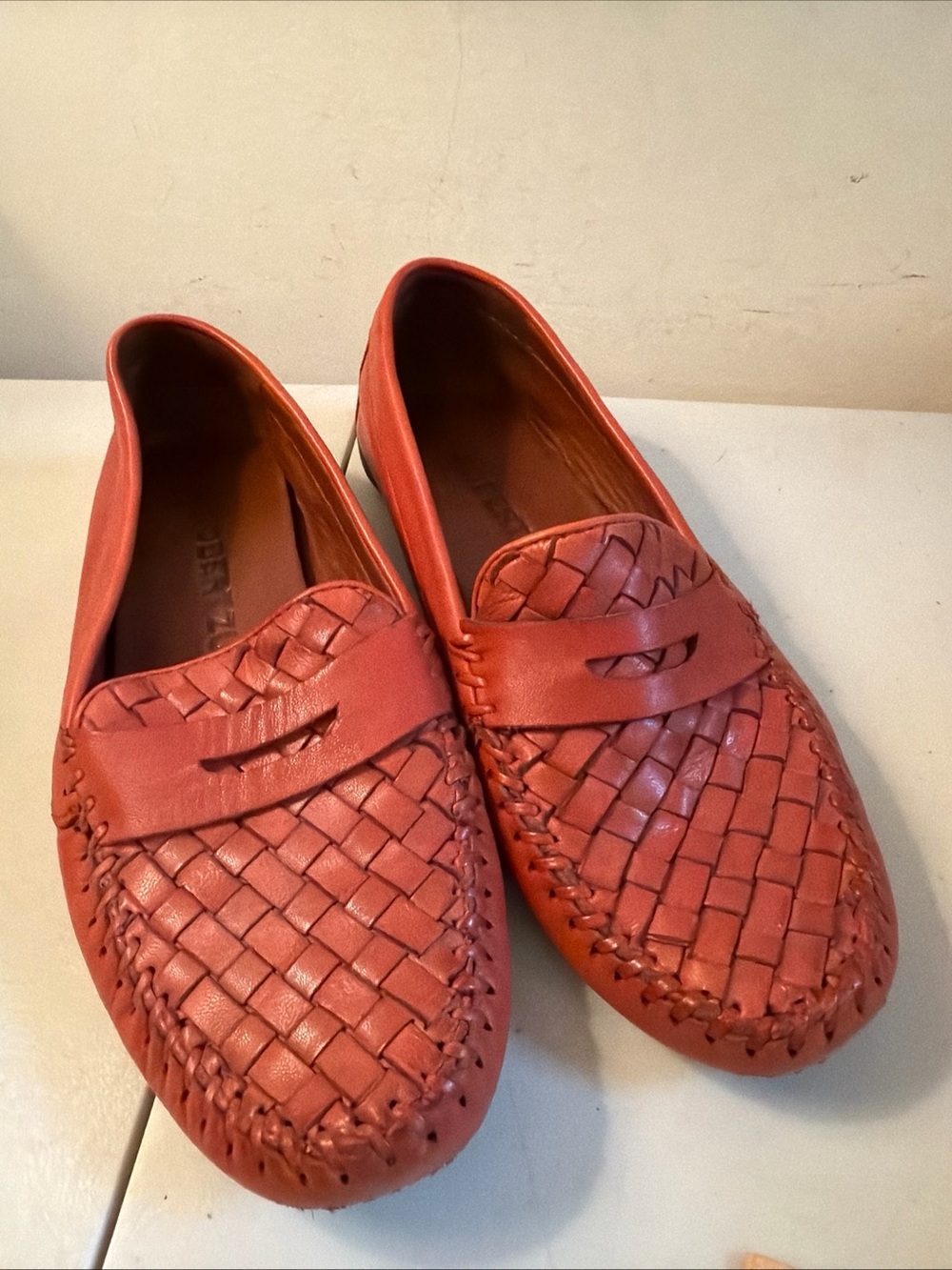 Size 7 Women Robert Zur Driving Penny Loafer  Leather Slip On Burnt Orange